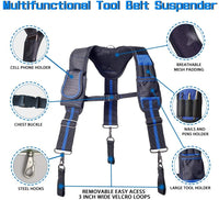 AISENIN 3 Point Tool Belt Suspenders for Men Tool Pouch Suspenders with Pockets, Blue