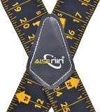 AISENIN Mens Tape Measure Suspenders , 2 Inch Wide Adjustable Work Suspenders for Tool Belts , Elastic Braces with Heavy Duty Strong Clips , Black