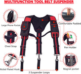 AISENIN Tool Belt Suspenders Construction Work Suspenders with Magnet Pocket, Large Moveable Phone Holder, Pencil Holder