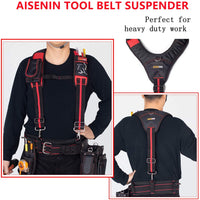 AISENIN Tool Belt Suspenders Construction Work Suspenders with Magnet Pocket, Large Moveable Phone Holder, Pencil Holder