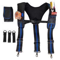 AISENIN 3 Point Tool Belt Suspenders for Men Tool Pouch Suspenders with Pockets, Blue