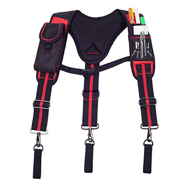 AISENIN Tool Belt Suspenders Construction Work Suspenders with Magnet Pocket, Large Moveable Phone Holder, Pencil Holder