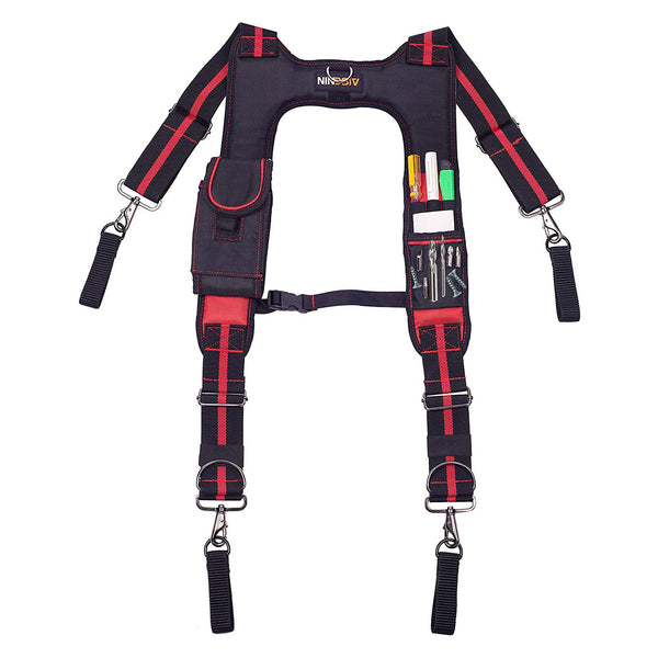 AISENIN Padded Tool Belt Suspenders Magnetic Suspenders for Tool Belt Heavy Duty Work Suspenders(Red)