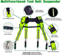 AISENIN Carpenter Tool Belt Suspenders, Heavy Duty Tool Belt Suspenders Reflective Safety Suspenders with Pencil Sleeve Phone Holder