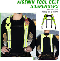 AISENIN Carpenter Tool Belt Suspenders, Heavy Duty Tool Belt Suspenders Reflective Safety Suspenders with Pencil Sleeve Phone Holder