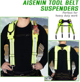 AISENIN Carpenter Tool Belt Suspenders, Heavy Duty Tool Belt Suspenders Reflective Safety Suspenders with Pencil Sleeve Phone Holder